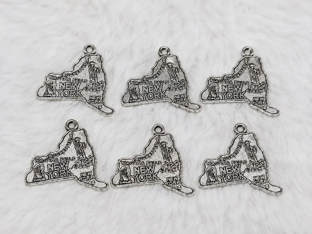 Lot of 6 New York State Metal Travel Charms for Jewelry Making